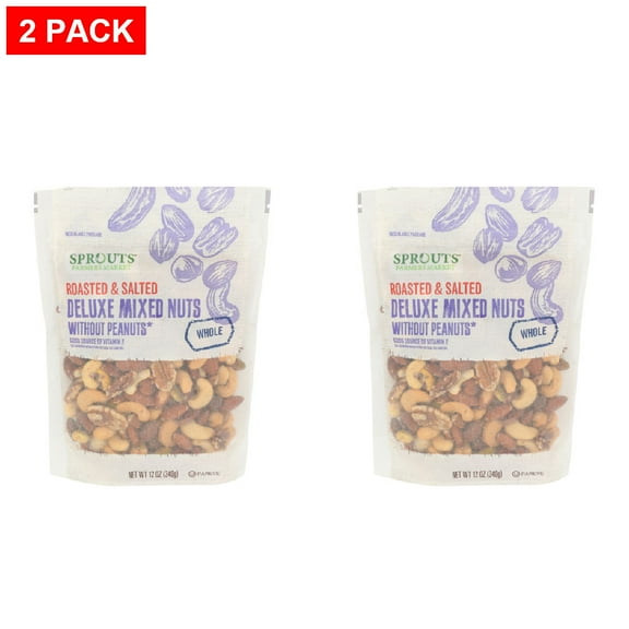 Sprouts Roasted Salted Deluxe Mixed Nuts With Out Peanuts 12 oz (Pack of 2)