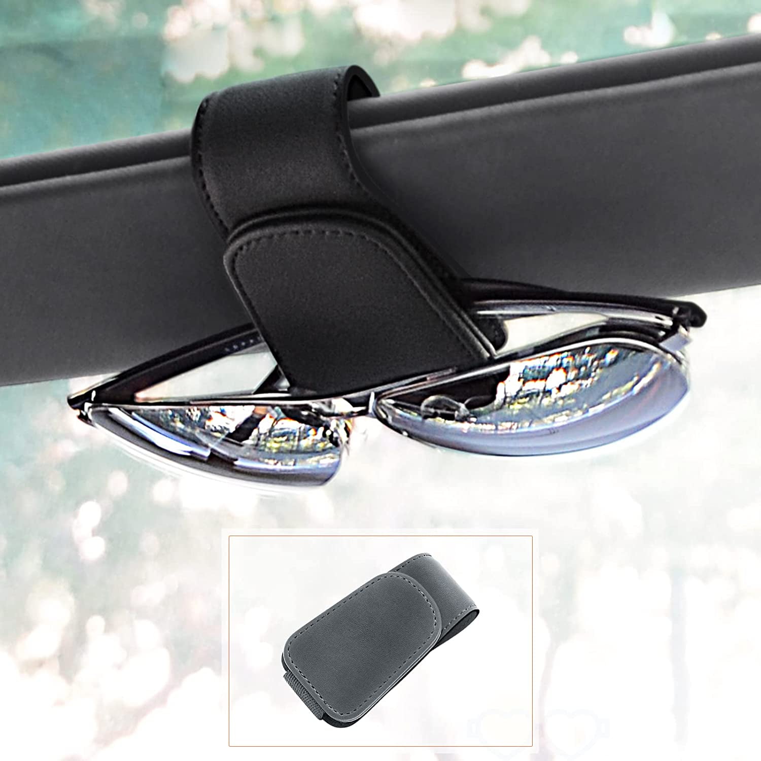 Sunglass Holder for Car Visor Car Glasses Holder Clip, Leather Eyeglass Holder for