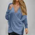 thumbnail image 2 of WRKEKC Womens Fall Winter Solid Color Deep V Neck Long Sleeve Knit Sweater Loose Fit Cozy Oversized for Casual Wear, 2 of 8