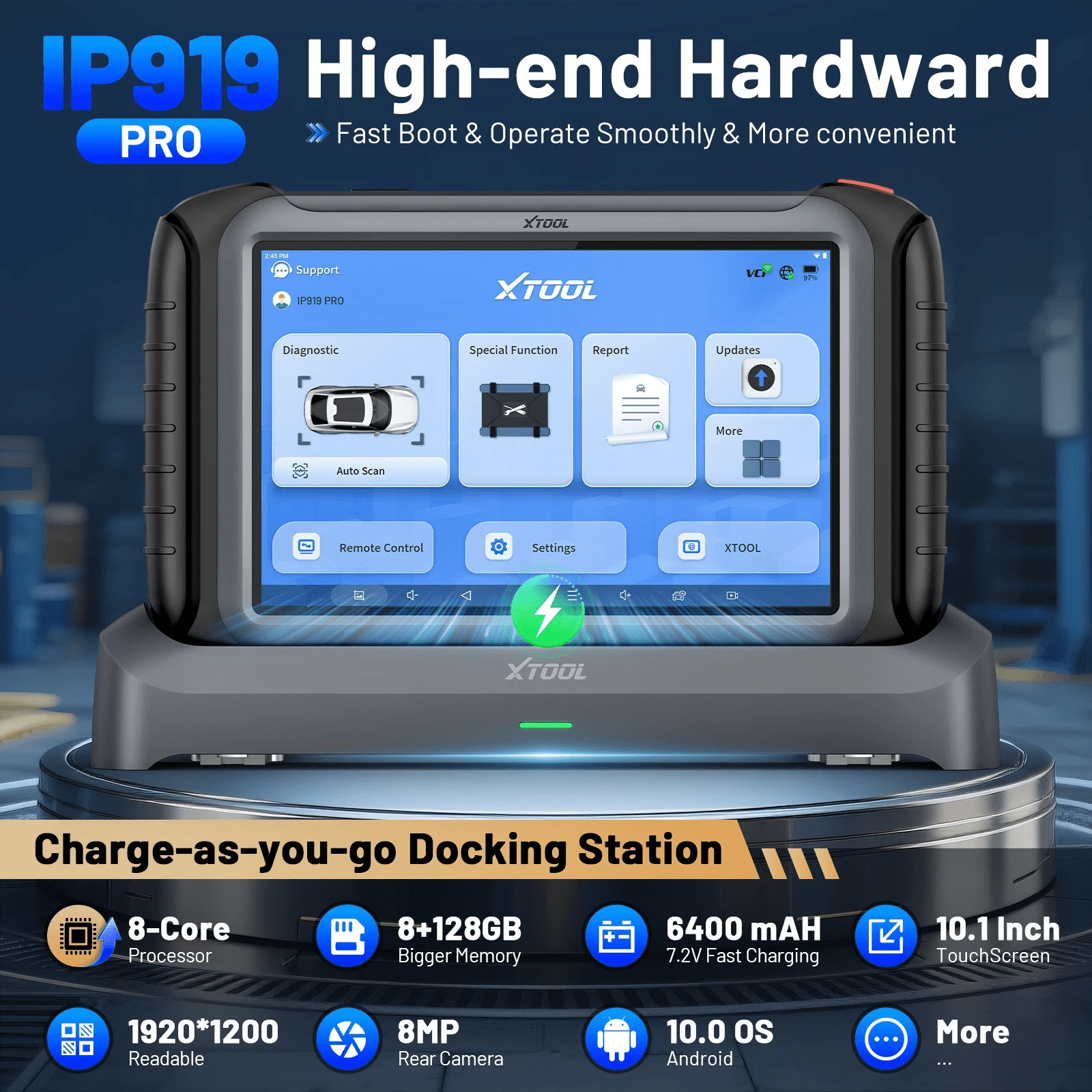 XTOOL IP919 PRO + XV200 Endoscope Automotive OBD2 Scanner Diagnostic Tool Bidirectional Scan Tool with J2534 Topology Mapping 51+ Resets