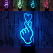 Hongkai 3D Holographic Love Gesture Voice Night Light, with 7 Colors of Free Switching LED for Better Eye Protection, Newly Upgraded Intelligent Voice Remote Control Base, USB Powered. 3D51-A565