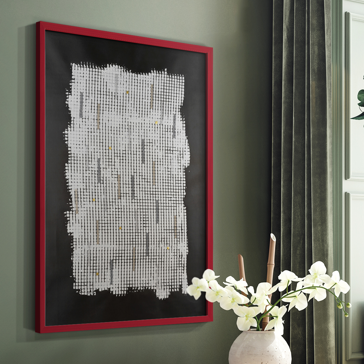 Bits & Bytes II Framed Print in Red Solid Wood Framed Print No Nail Hanging