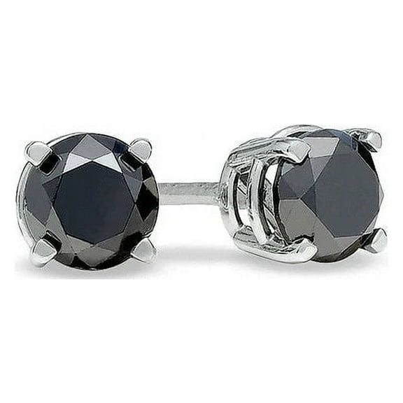 Bonjour Jewelers 10k White Gold Created Black Diamond Round Stud Earrings 6mm Plated