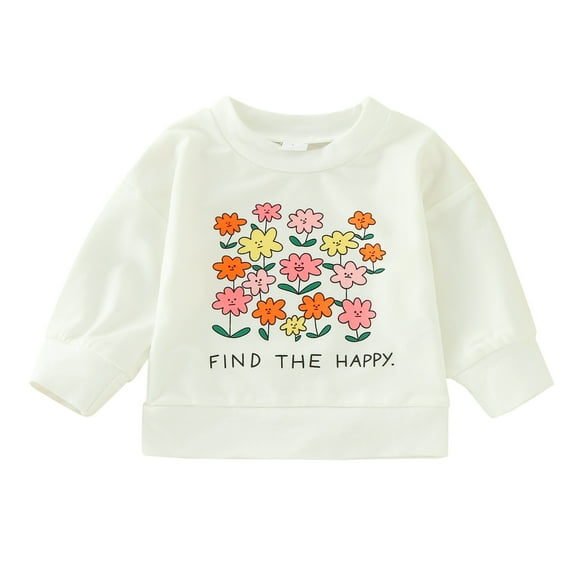 ZPYESWOW Toddler Girls Winter Long Sleeve Sweatshirt Outwear for Kids Clothes Cartoon Letter Flower Prints White Hoodie for Girls White 2-3 Years