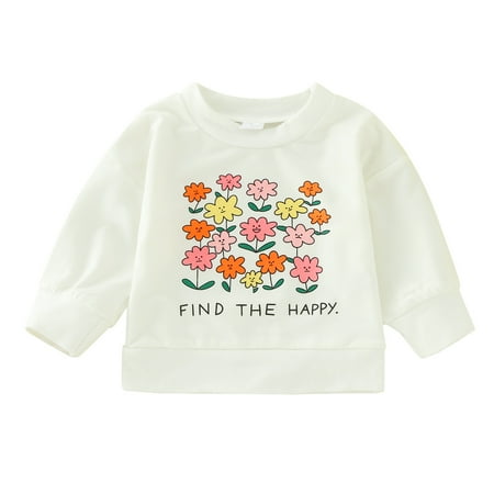 

TIREOW Lightweight Sweatshirts for Children s Toddler Girls Autumn and Winter Crew Neck Long Sleeve Sweatshirt Outwear for Kids Clothes Cartoon Letter Flower Prints White