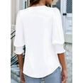 thumbnail image 4 of Women's Dressy Casual Blouse with Smocked Cuffs, 3/4 Length Sleeve Tops for Work Office White S, 4 of 9