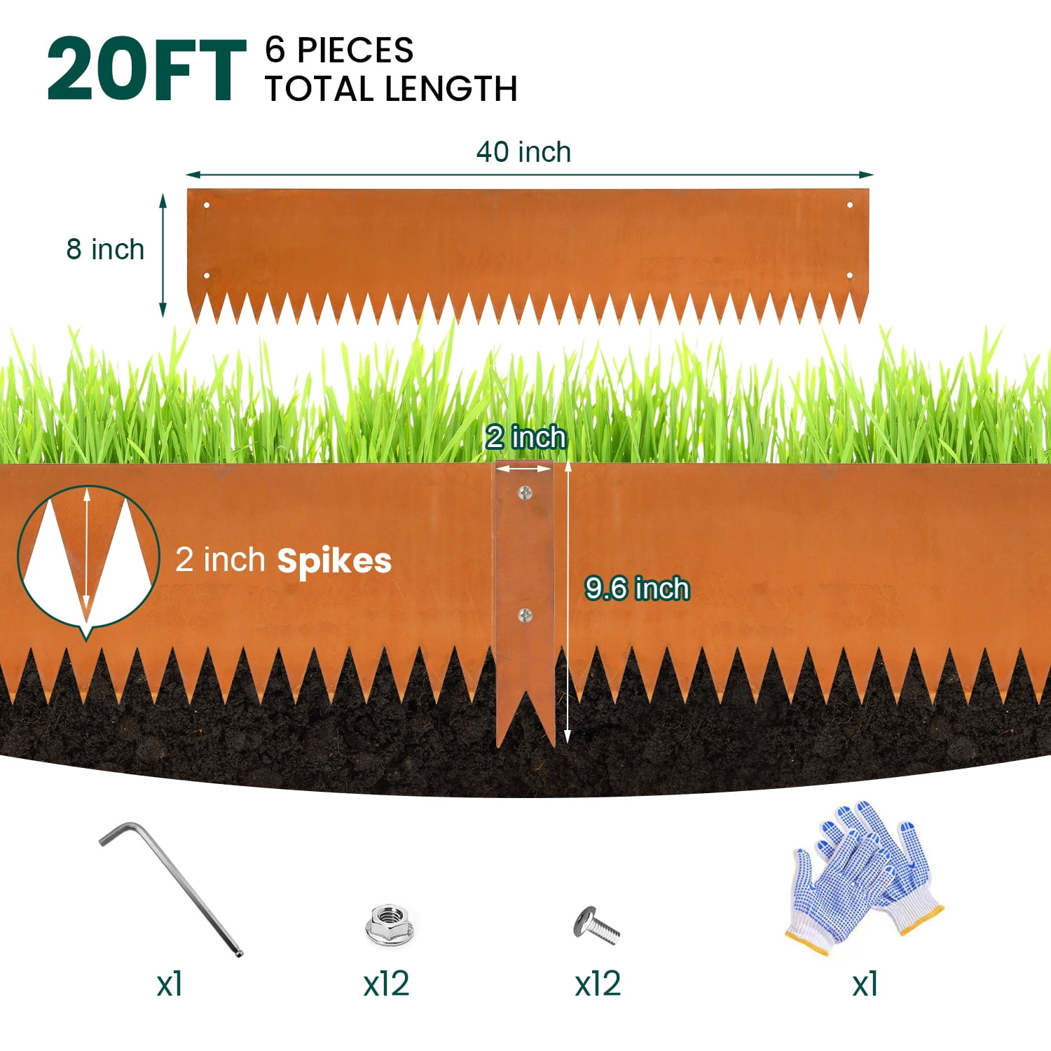 20FT Corten Steel Garden Edging, 8" Rusted Iron - Bendable Landscape Border for Flower Beds, Lawn/Yard, Hammer-in Design