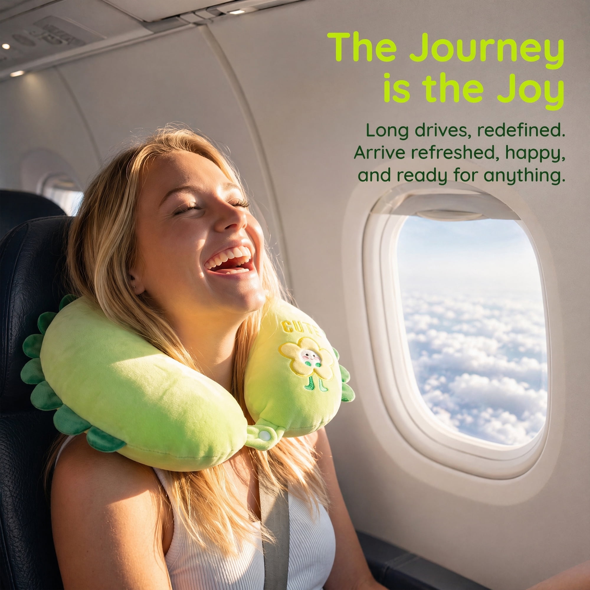 Unique Bargains Memory Foam Neck Pillow U Shape Sunflower Neck Pillow Green 12"x12"