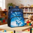 thumbnail image 5 of HUIACONG Blue Butterfly Glow Print 13.5 Inch Kids Backpack for Boys Girls, Water Resistant Large Capacity School Bookbag with Multi Pockets Breathable Padded Adjustable Straps for Travel Daily Use, 5 of 7