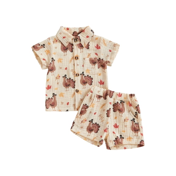 BemeyourBBs Toddler Baby Boy Thanksgiving Outfit Turkey Short Sleeve Shirts Shorts