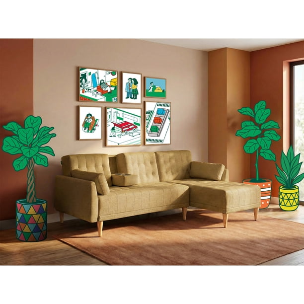 Sala Modular Reversible De Lino Mostaza Modelo Carlton