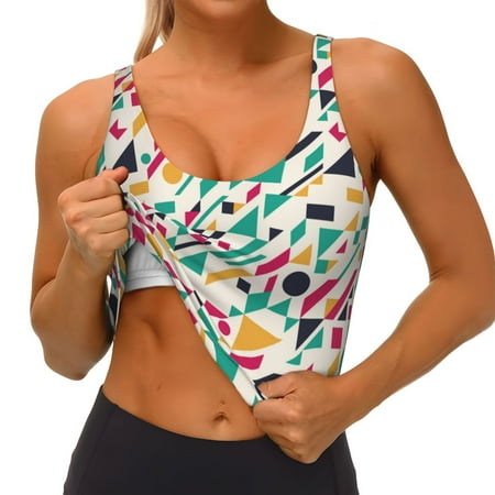 Qokaie Colorful Spots Pattern Womens Scoop Neck Sports Bra Breathable Workout Vest Padded U Back Medium Impact Fitness Gym Yoga Bra Workout Crop Top