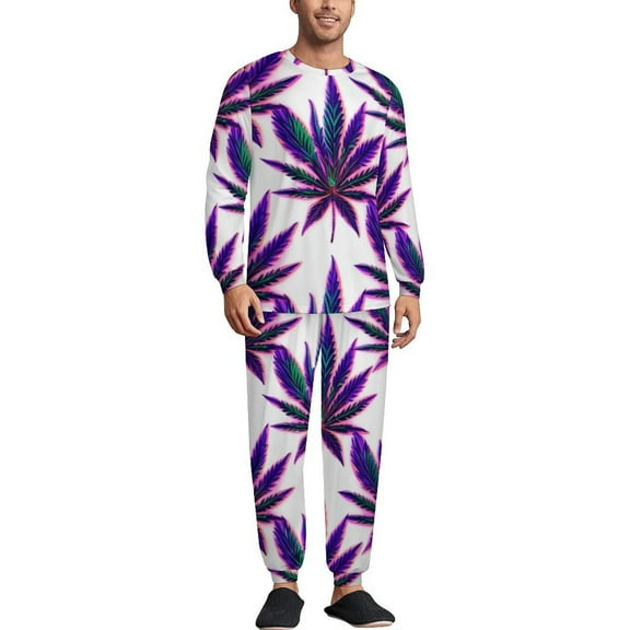 Leafs Dark Men's Pajama Set Sleepwear Pjs Lightweight Long Sleeve Crewneck Shirts and Bottoms Soft Comfy Sleep Sets XS