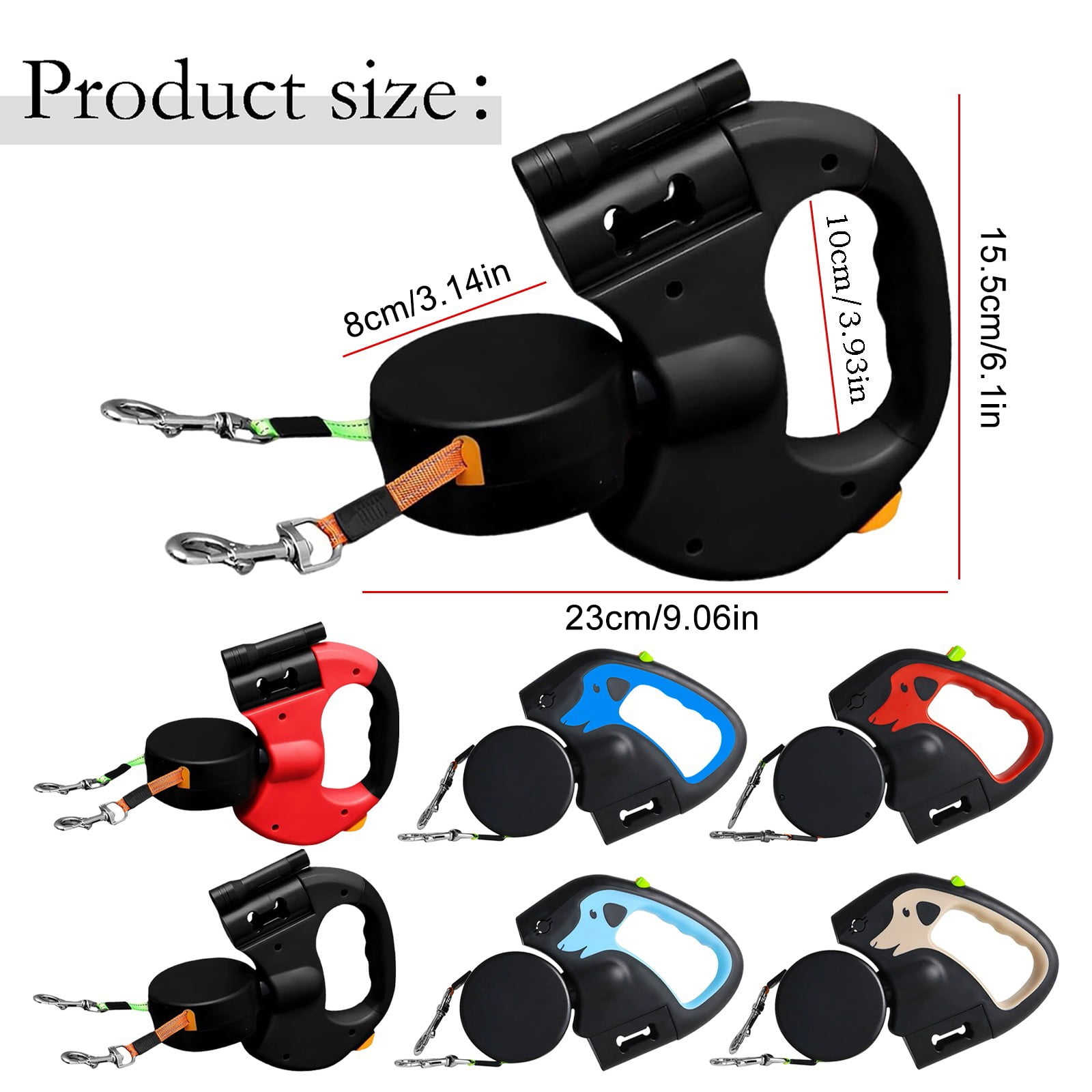 Dual Retractable Dog Leash, Dual Dog Leash with Tangle-Free Swivel – Tangle-Free Leash for 2 Dogs, Detachable for Single Use, One-Button Brake & Lock, 360° Swivel, Non-Slip Handle(Battery Version)