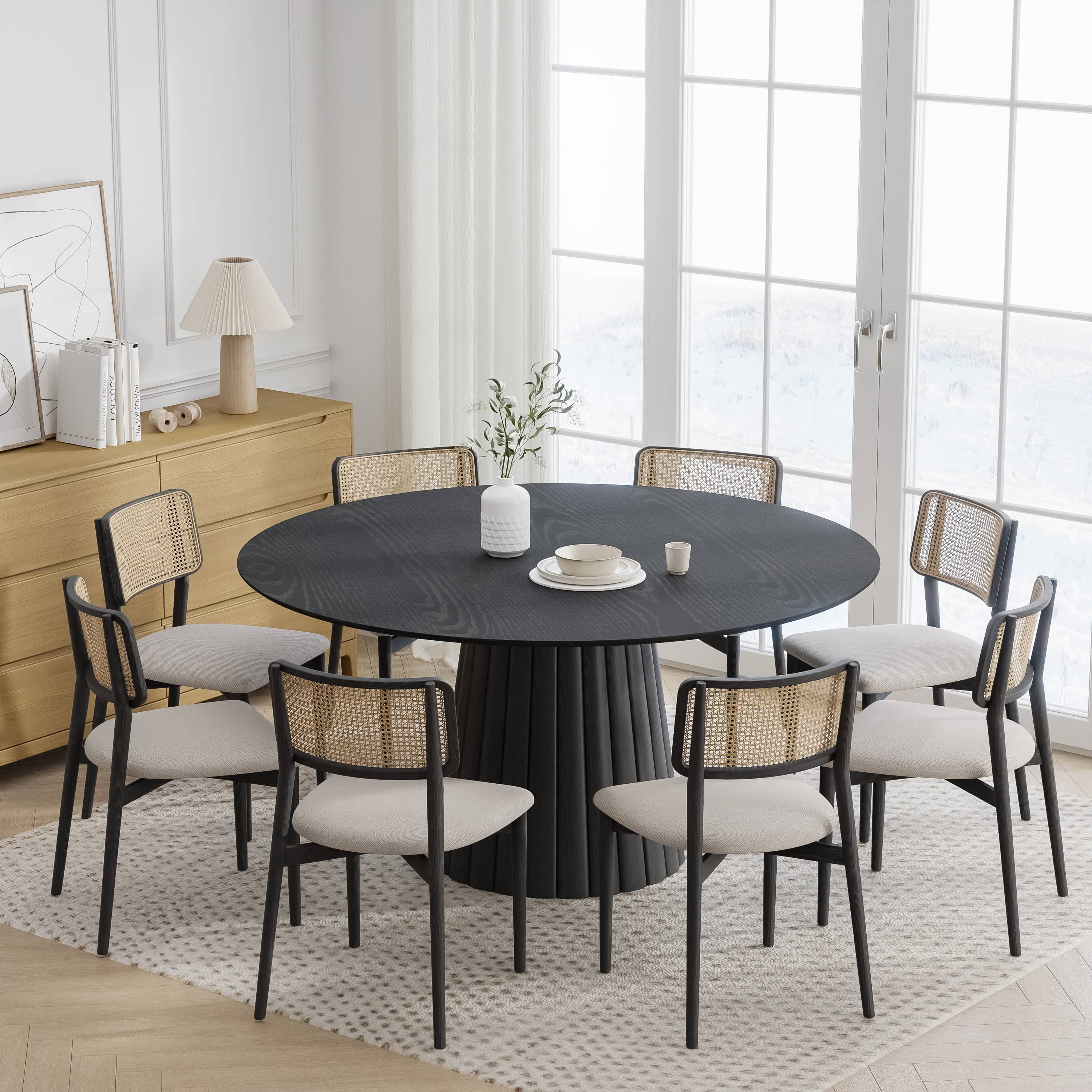 MAYEERTY 60" Round Dining Tables, Mid-Century Dining Table for Dining Room Kitchen, Black