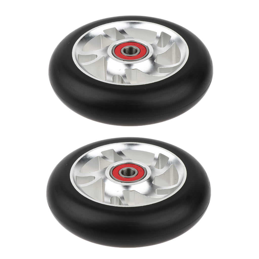 2X PRO STUNT SCOOTER SILVER SOLID METAL CORE WHEELS 100mm 88A ABEC 9 BEARINGS 