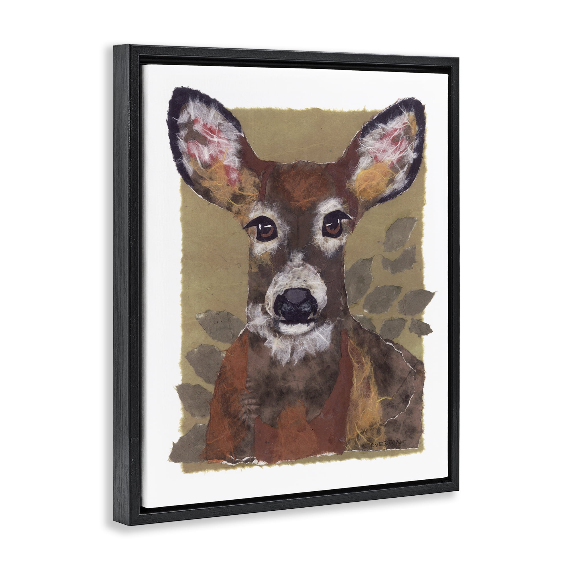 Stupell Industries Woodland Deer Painting Animals & Insects Painting Black Floater Framed Canvas Art Print Wall Art, 17 x 21