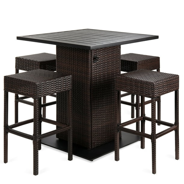 Best Choice Products 5Piece Patio Wicker Bar Set with BuiltIn Bottle