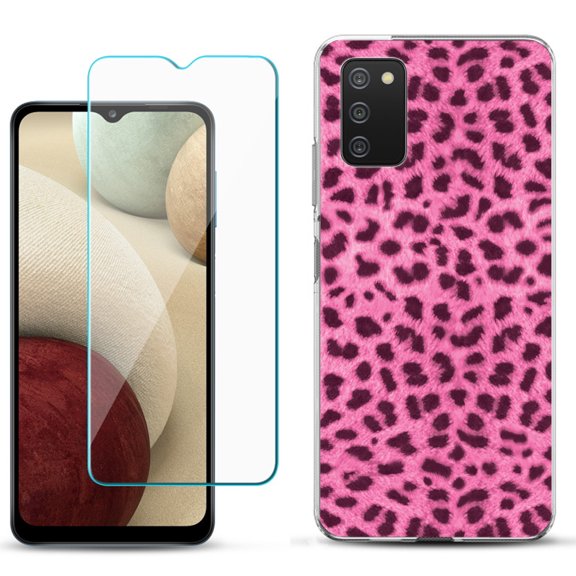 Slim-Fit TPU Phone Case Compatible with Samsung Galaxy A02s, with Tempered Glass Screen Protector, by OneToughShield ® - Cheetah Pink