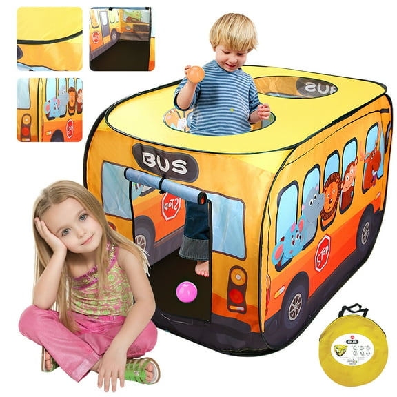 Pop Up Play Tent for Kids - Foldable Indoor & Outdoor Playhouse Vehicle Toys for Toddlers, Boys and Girls (School Bus)