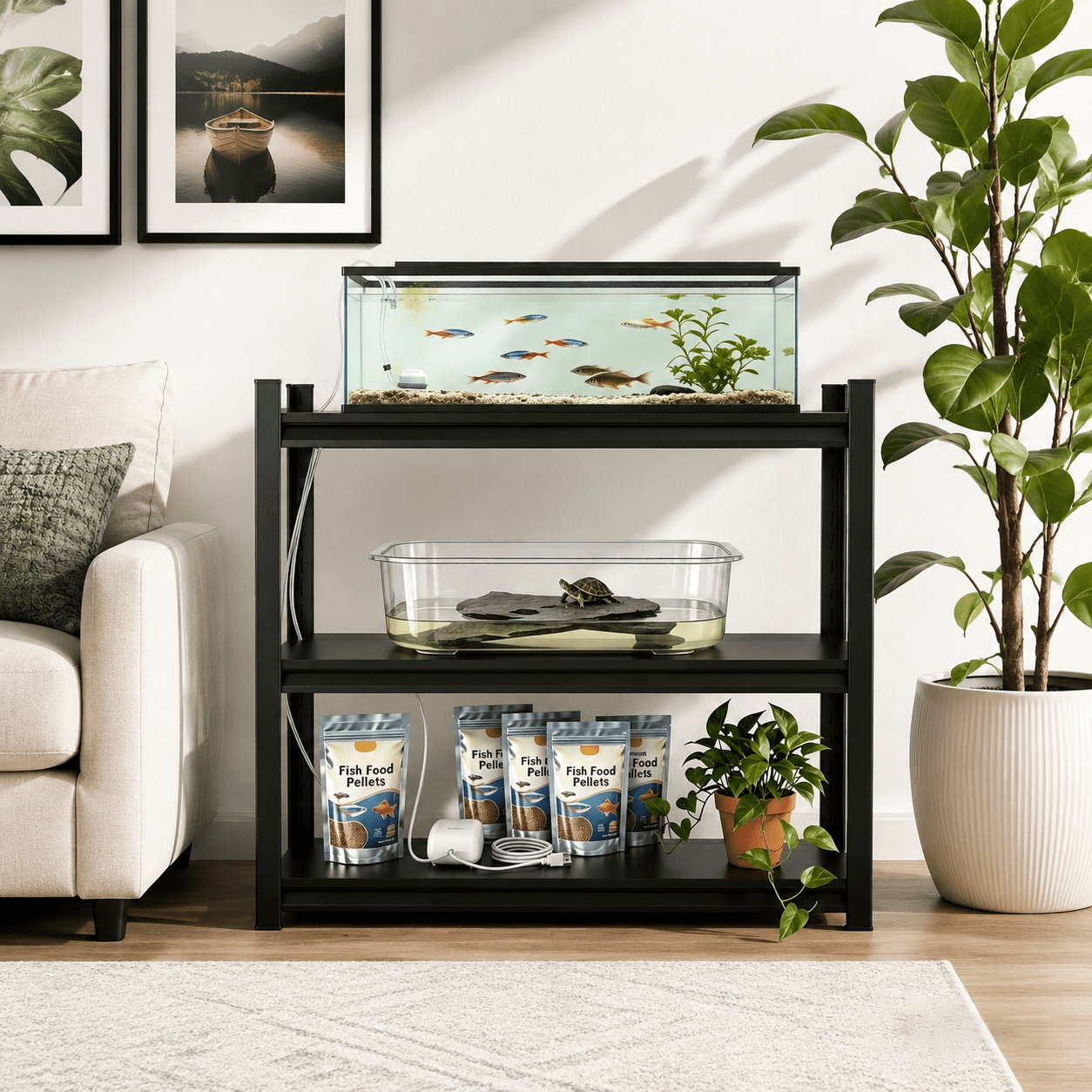 Heavy-Duty Metal Storage Rack 35.43 Inch Width 660 lbs Capacity Adjustable Shelves for Reptile Terrarium Fish Tank