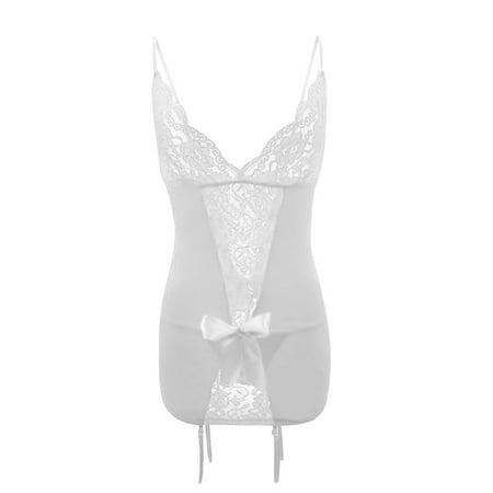 

nsendm Lingerie Set Femme Transparent Women Sheer Mesh Lace Cupped Lingerie Lingerie for Women Set Underwear White X-Large