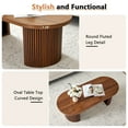 thumbnail image 5 of Wirrytor Mid-Century Oval Fluted Coffee Table with Hidden Storage, 47" Wood Center Table for Living Room, Walnut, 5 of 9