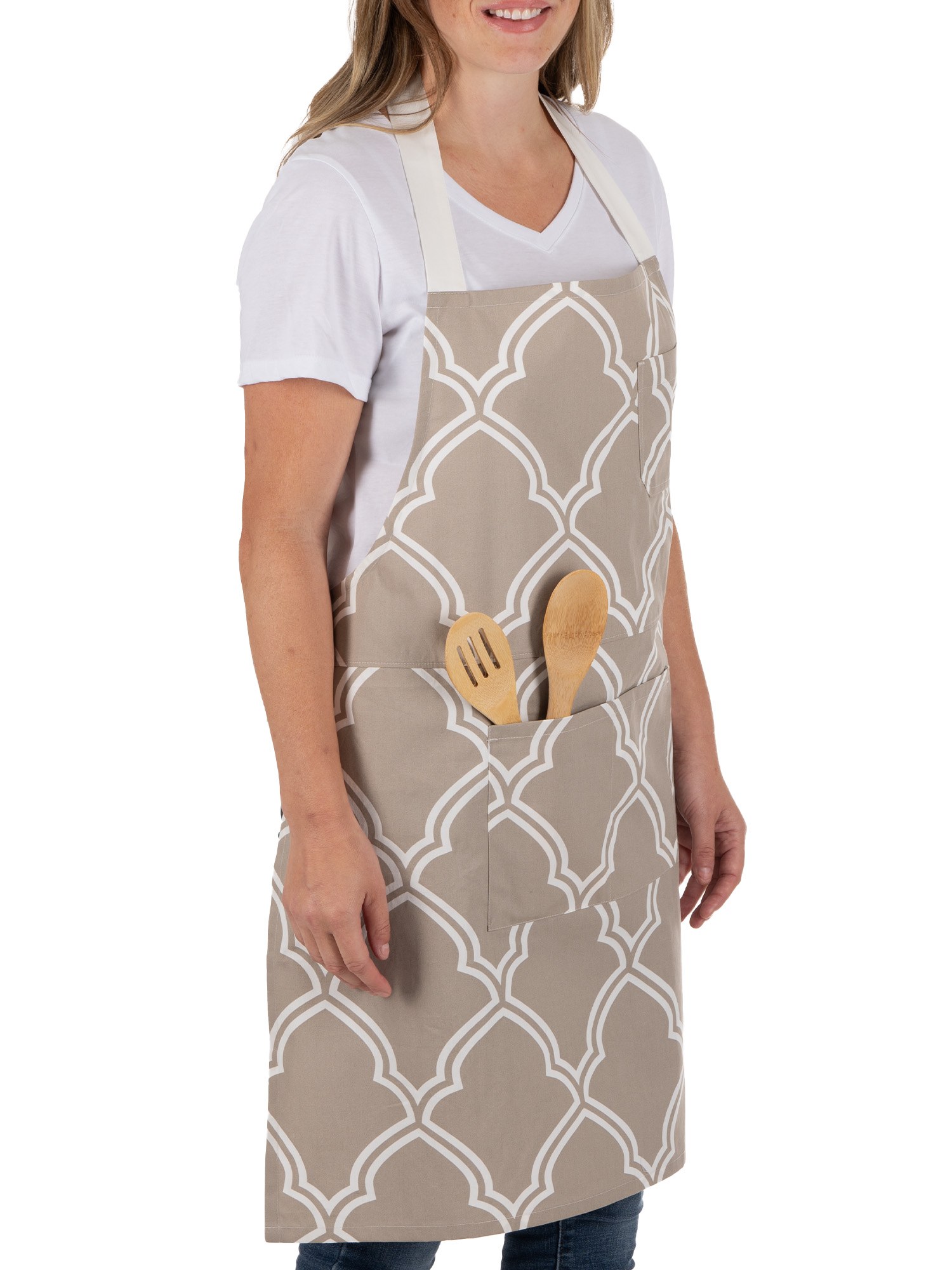Mainstays Chef Kitchen Bib Apron, 28 in x 32 in, Geometric, with Pockets