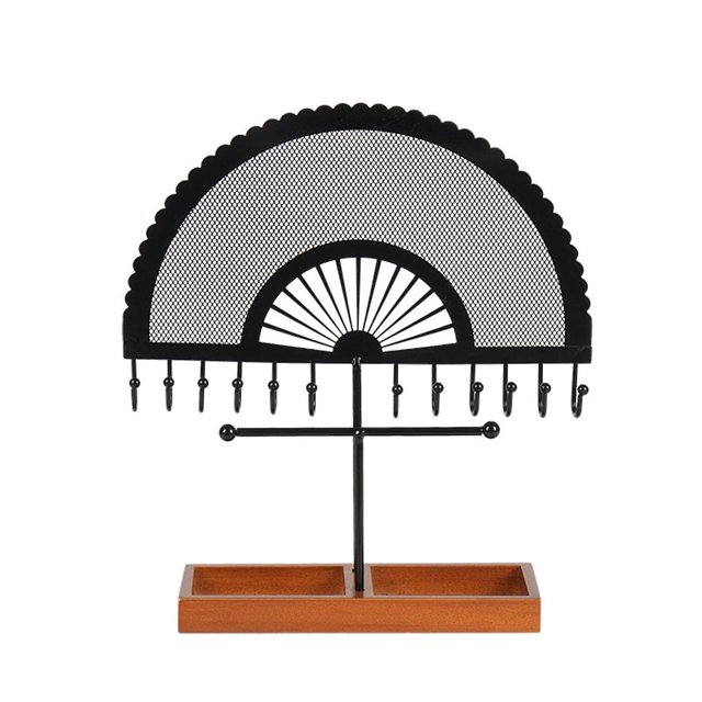 Retro Style Black Semicircular Fan-Shaped Jewelry Stand Jewelry Display Stand Earrings Necklaces Ri