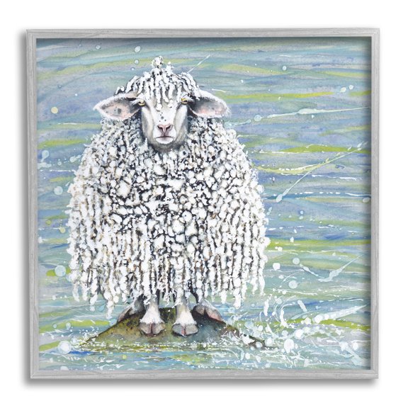 Stupell Industries Abstract Sheep Modern Splatter Animals & Insects Painting Gray Framed Art Print Wall Art, 12 x 12