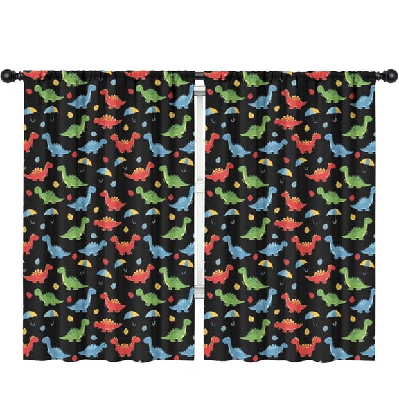 Dinosaur and Leaf Black Pattern Insulated Teens Curtains Set Of 2, Bedroom Essentials, Toddler Room Decor 52"x84"