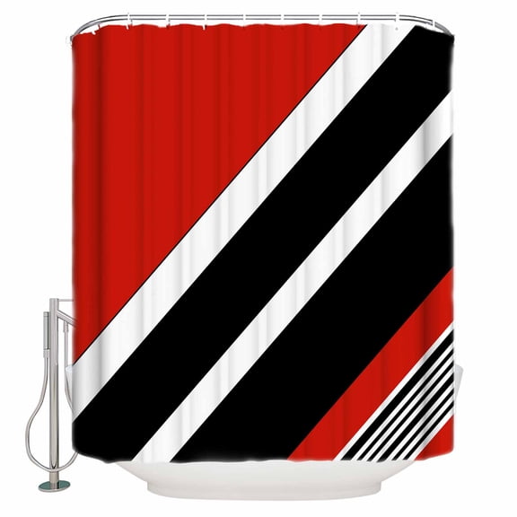 Small Stall Shower Curtain 36x72 Inch Narrow Half Size Red Black Stripe Bath Curtains Bathroom Decor Geometric Simple Color Line Waterproof Fabric Shower Curtain Set with Hooks 36 Inch