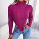 thumbnail image 4 of Gibobby Suéter mujer, Suéter corto de manga larga con cuello redondo para mujer, cuello alto, suéter de acanalado(Rosa caliente,M), 4 of 5