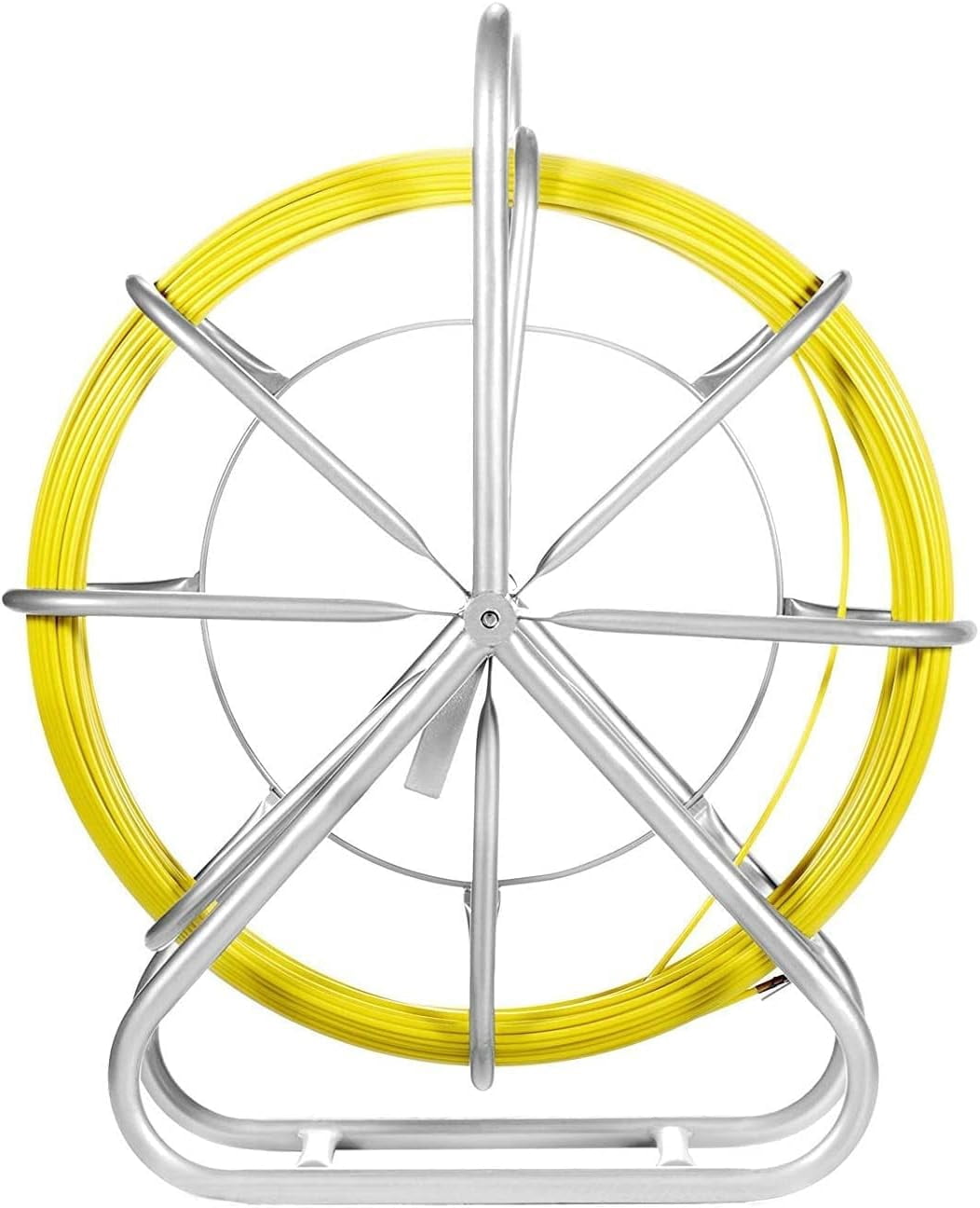 Fish Tape Fiberglass 6MM 656FT,Duct Rodder Fish Tape Puller Fiberglass Wire Cable Running with Cage and Wheel Stand,Durable Steel Reel Stand,Fish Tape Min Bending Radius 13 inch/330 mm (6mm 656Ft)