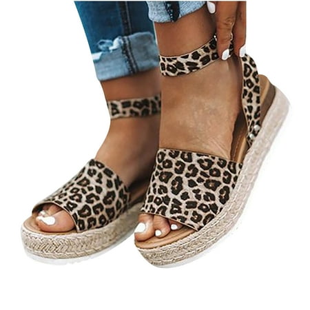 

Women Stylish Leopard Printed Sandals for Beach Travel - Ladies Open Toe Platform Wedges Slides Backstraps Platform Sandals