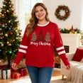thumbnail image 3 of DEXIO Women Plus Size Merry Christmas Shirt Plaid Leopard Tree Shirt Oversized Xmas Casual Holiday Long Sleeve Tee Top, Red,5X, 3 of 10