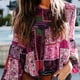 thumbnail image 5 of Camisa de manga larga Mujer Blusa de manga abullonada con estampado bohemio Top, XXL, Rosa roja seitruly AP000088-10B, 5 of 5