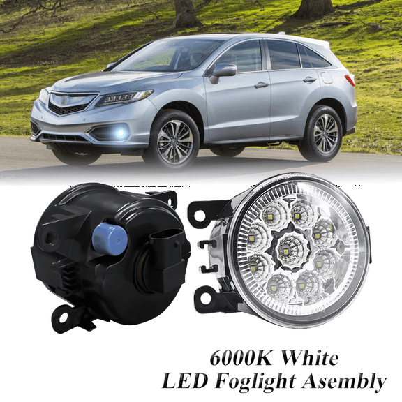 Pair Round LED Fog Lights for Acura RDX Base Sport Utility 4-Door 2010-2018, 55W White Clear Off-Road Lamps Black Front Bumper LED Fog Lights Assembly