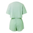 thumbnail image 6 of felwors Split Short Pajama Set, Pajama Set,Women's Striped Tee Shirts and Shorts Pajamas Set Side Slit Crewneck Green, M, 6 of 6