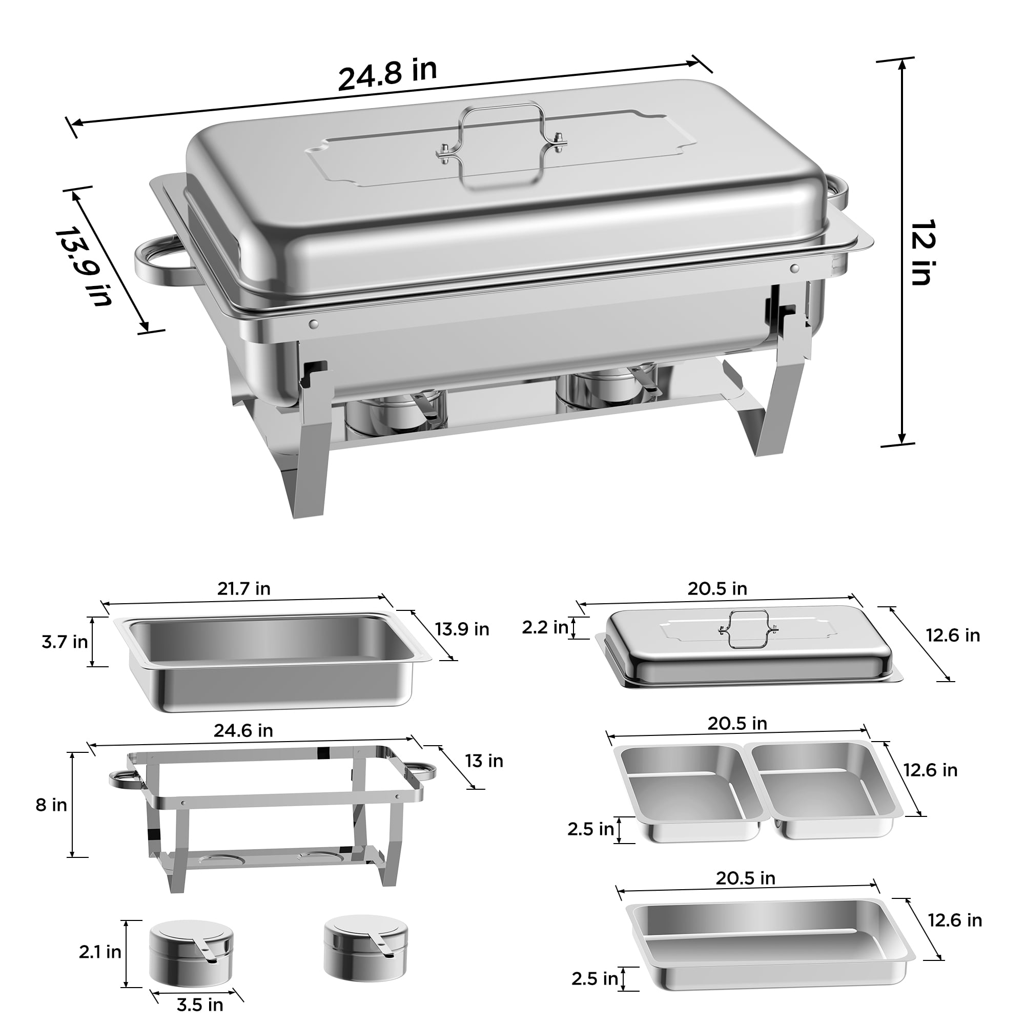 Famistar 6 Packs Chafing Dish Buffet Set Stainless Steel 2 Foldable Rectangular 4 Round Buffet Servers and Warmers Set Catering Food Warmers, 5/8 QT-Silver