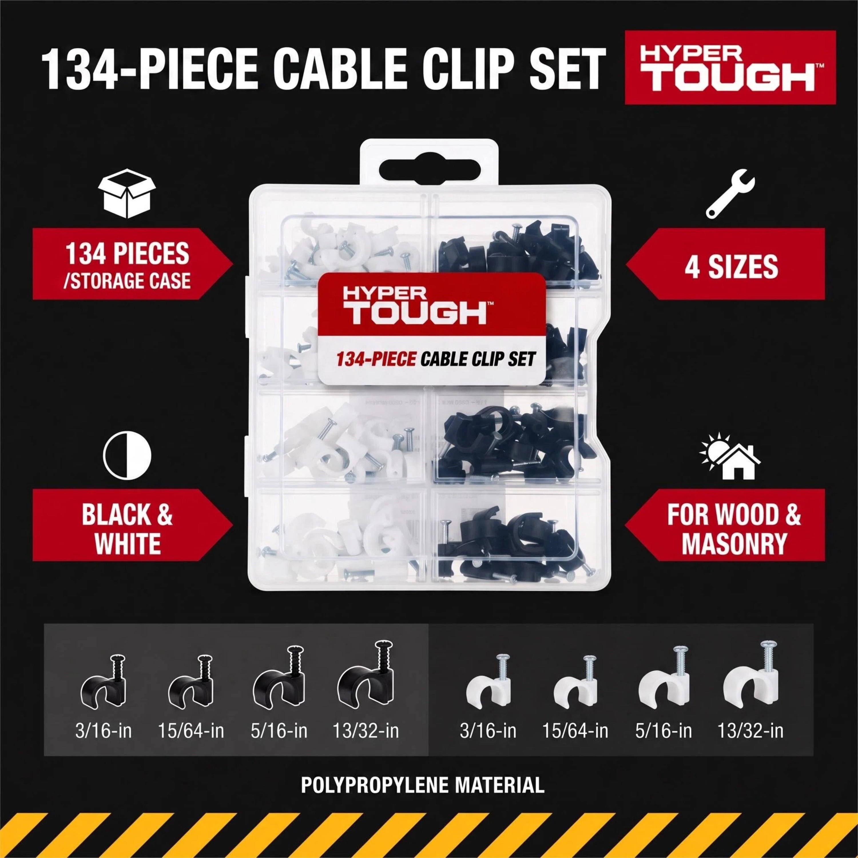 Hyper Tough 134-Piece Polypropylene Cable Clip Set for Wood and Masonry