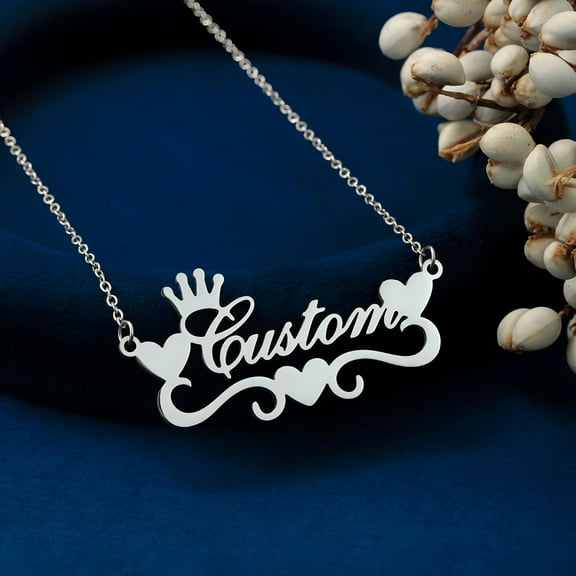 DESIGNICE Personalized Custom Name Pendant Necklace Stainless Steel Chain Heart Alphabet Crown Collar Choker Jewelry Gift