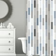 thumbnail image 2 of Bath Bliss Multi-Color White Blue Gray Staggered Design PE and EVA Shower Curtain, 70" x 72", 2 of 5