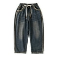 thumbnail image 2 of Wuxian Boys Cargo Pants Baggy Jeans Fashion Washed Vintage Multi Pockets Elastic Waist Casual Wide Leg Distressed Denim Trousers Straight Loose Fit Relaxed Dailywear Trendy Streetwear,Blue,8-10 Years, 2 of 8