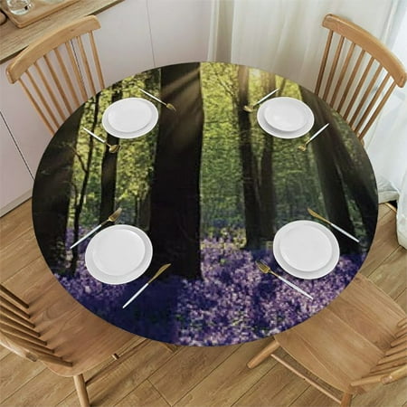 

Autua Purple Flowers Round Tablecloth with Elastic Edge Stain-Resistant and Washable for Indoor and Outdoor Use Ideal for Restaurants Weddings Parties 100% Polyester Fiber 31 -35