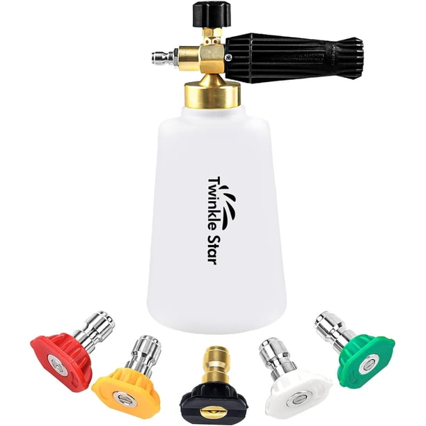 Twinkle Star Cañón de Espuma para Hidrolimpiadoras, Lanza Pulverizadora de Espuma de Nieve con Conector Rápido de 1/4", 5 Boquillas, 1,5 L