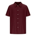 thumbnail image 4 of Coorders George Men's Button Down Tee Tops, Casual Men's Swrinkled Beach Light Short Sleeve T-Shirts, Wine,Size, XL, 4 of 5