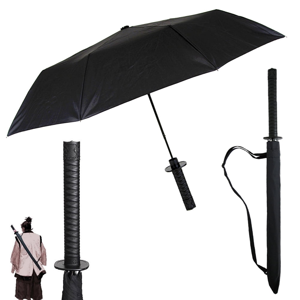 Black Umbrella Sword Handle Katana Strap Long Ninja Japanese Windproof Ubrella 