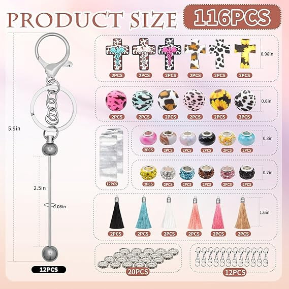 116PCS Beadable Keychain Kit with Jesus Cross Silicone Beads, Christian DIY Keychain Making Kit with Beadable Keychain Bars, Tassels & Clasps, Faith Craft Supplies for Church Groups, Women & Teens