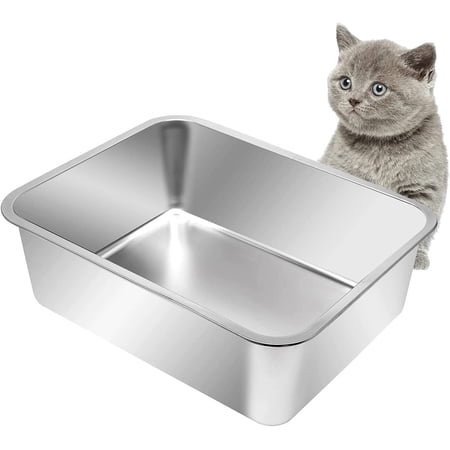 Stainless Steel Cat Litter Box, Metal Cat Litter Pan, Kitten Litter Box Tray, Non Stick Smooth Surface (17.5" L x 13.5" W x 6" H)